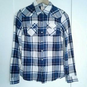 Mossimo blue and white plaid button down flannel